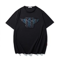 Oversized zwart katoenen T-shirt met holografische vleugelprint en tekst details - M / Iridiserend Zwart