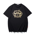 Men's loose fit black cotton T-shirt with golden panda Chinese Knights graphic print - M / Black Gold