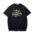 T-shirt noir ample en coton pour hommes avec imprimé de ski élégant et design de lettres - M / Or Noir