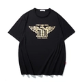 Losvallend zwart katoenen T-shirt met gouden motorprint en MTM-letters voor heren - M / Zwart Goud