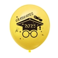 Yellow 2025 graduation balloon with black mortarboard and graduates printed design - 2025 Graduation Yellow Style
