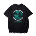 Oversized heren T-shirt in zwart katoen met vintage Hawaii strand print en palmbomen - M / Zwart