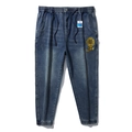 Herren Jogger-Jeans in Mittelblau mit elastischem Bund und goldener Wolkenstickerei im Retro-Stil - EU 36 / Nostalgie Blau