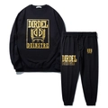 Men's loose black tracksuit set with golden letter prints and ribbed cuffs - Black Set Style