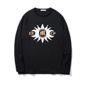 T-shirt noir à manches longues oversize pour homme avec motif soleil et lettres orange - XL / Noir