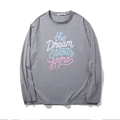 Heather grey long sleeve cotton T-shirt for men featuring artistic 'Dream' slogan print - Dark Gray
