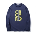 Men's navy blue long sleeve cotton t-shirt with yellow graphic print on plain background - XL / Navy Blue