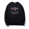 Sudadera de hombre talla grande en negro con estampado gráfico de montaña y cuello redondo - 2XL / Negro
