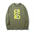 Loose fit olive green long sleeve t-shirt with yellow street style letter prints - XL / Army Green