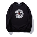 Streetwear oversized black sweatshirt with white circular graphic print and ribbed trim - 3XL / Black
