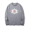 Men's oversized long sleeve gray t-shirt with sun graphic and orange letter print - Dark Gray