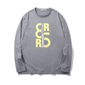 Men's loose fit heather gray long sleeve T-shirt with yellow geometric print - Dark Gray