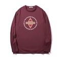 T-shirt uomo a maniche lunghe bordeaux con stampa geometrica e girocollo classico - 2XL / Rosso Marrone