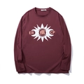 T-shirt bordeaux à manches longues pour hommes avec imprimé graphique solaire blanc - 2XL / Rouge Brun