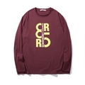 Men's loose long sleeve T-shirt in burgundy with yellow CROR letter print - 2XL / Brown Red
