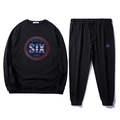 Men's black oversized cotton sports tracksuit with embroidery and drawstring waist - 2XL / Black Set (Sweatshirt And Pants)