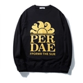 Oversized zwart herensweatshirt met een artistieke gouden letterprint en ronde hals - 2XL / Gouden Zonpatroon Stijl(DT5267)