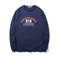 T-shirt uomo a maniche lunghe blu scuro con stampa grafica arancione e lettere grandi - XL / Blu Notte