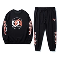 Men's black tracksuit set featuring orange geometric prints and long sleeve sweatshirt - 2XL / Matching Sweatshirt And Pants Set / Black