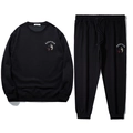 Men's black sweatshirt set with wolf head embroidery and relaxed fit for autumn - 4XL / Black Sweatshirt And Pants Set