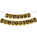 Striscione glitter nero e oro per il 50° compleanno con torta e scritta Happy Birthday - Banner 50 Compleanno