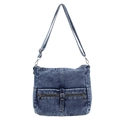 Borsa a tracolla in denim blu lavato con doppie tasche frontali e tracolla regolabile - Azzurro