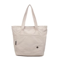 Bolso tote de lona blanco marfil con bolsillo frontal y compartimentos laterales de carga - Blanco Roto