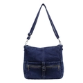 Borsa a tracolla in denim blu scuro con doppie tasche zip e tracolla regolabile - Blu scuro