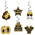 Decorazioni a spirale per il 60° compleanno in nero e oro con ritagli glitterati - Spirali Sospese 60 Compleanno