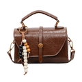 Vintage dark brown Boston bag with wooden beads and adjustable shoulder strap - Brown