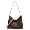 Borsa hobo marrone monogram con tracolla a bordi rossi e catena dorata decorativa - Caffè & Albicocca