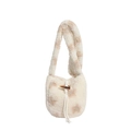 Süße Plüsch-Umhängetasche in Cremeweiß mit brauner Blume und Knebelknopf-Detail - Blume / Weiß