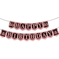 Striscione 60° Compleanno oro rosa con scritte glitterate e torte su bandiere nere - Banner 60 Compleanno