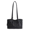 Schwarze Shopper-Tasche mit Litschistruktur, verstellbarem Riemen und Silberdetails - Schwarz