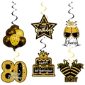 Decorazioni per l'80° compleanno in nero e oro con vortici e ornamenti glitterati - Spirali Sospese 80 Compleanno