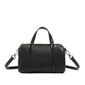 Chic black lychee grain leather Boston bag with adjustable strap and silver hardware - Black