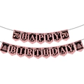 Rose gold glitter 70th birthday party banner with black lettering and cake icons - 70th Birthday Banner