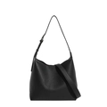 Minimalist black pebble leather hobo shoulder bag with adjustable strap for women - No Pendant / Black