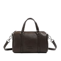 Dark brown pebble leather Boston pillow bag with top handles and a long shoulder strap - Brown