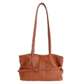 Braune Damen-Schultertasche aus Narbenleder mit minimalistischem Retro-Schnallendesign - Braun