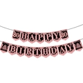Rose gold and black glitter 80th birthday party banner set with festive cake design - 80th Birthday Banner