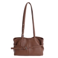 Dunkelbraune Vintage Schultertasche aus genarbtem Leder mit silbernen Schnallen - Braun