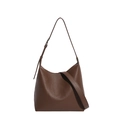 Deep brown pebbled leather hobo shoulder bag with adjustable strap and metallic buckle - No Pendant / Coffee