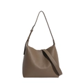 Brown litchi grain leather shoulder bag with adjustable strap on white background - No Pendant / Elephant Grey
