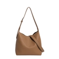 Brown litchi grain leather hobo bag with adjustable strap and silk scarf detail - No Pendant / Biscuit