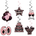 Rose gold 60th birthday hanging swirls and glittery cardstock party decorations set - 60th Birthday Hanging Swirls