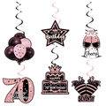 70th Birthday hanging swirls in rose gold and black featuring cake and crown shapes - 70th Birthday Hanging Swirls