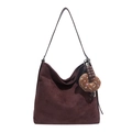 Minimalist large brown suede tote bag with chocolate donut pendant on plain background - With Pendant / Brown