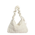 Off-white quilted nylon cloud bag with pleated handle and vertical stitched texture - White
