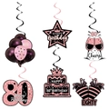 Elegant 80th birthday rose gold hanging swirls with cake and crown party ornaments - 80th Birthday Hanging Swirls